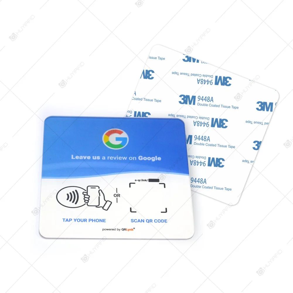 Acrylic NFC plate 80x80x3 mm with 3M adhesive backing and custom logo print